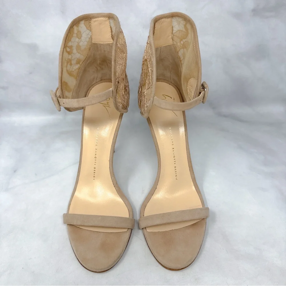 Giuseppe Zanotti Mistico Lace Cuff Buckle Suede Open Toe Stiletto Sandal Heel 40